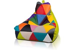 Ecopuf - Pouf Poltrona PATCHWORK Ecopelle KEIKO Taglia M - Puff Poltrona Base Verde Mela da Interno/Esterno - Pouf Sacco Antistrappo Antimacchia - Poltrona Patchwork Imbottitura Polistirolo e Maniglia