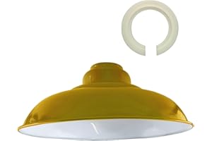 LEDSone Lampada a sospensione industriale in metallo vintage facile da montare con base E27 gialla, paralume in metallo da 32 cm con piastra riduttrice