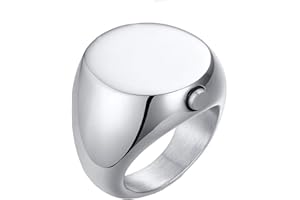 HIJONES Mens Stainless Steel Vintage High Polished Plain Signet Ring