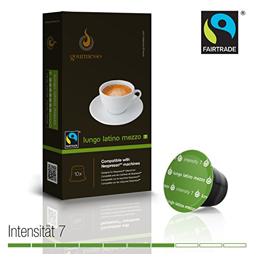 Preisvergleich Produktbild Gourmesso Lungo Latino Mezzo - 10 Nespresso kompatible Kaffeekapseln - Fairtrade