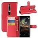 Produktbild Nokia 6 2018 Hülle, LifeePro [Anti-Scratch] [Kartenhalter] [Stoßfest] Litschi Grain PU Leder Klapphülle Brieftasche Kartenfach Weich TPU Silikon Stoßstange Handy Tasche Ultra Schlanke Flip Folio Wallet Handyhülle Full Body Schutzhülle im BookStyle mit Standfunktion mit Magnetverschluß für Nokia 6 2018 Red