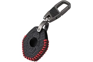 Happyit Skórzane etui na kluczyki samochodowe z włókna węglowego kompatybilne z bmw X3 X5 Z3 Z4 3 5 7 Series E38 E39 E46 E83 2 przyciski, Czarny + czerwony