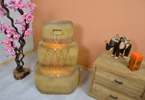 Gartenbrunnen 3 Tröge Zierbrunnen Springbrunnen beleuchtet Etagenbrunnen 67x46x46 cm Pumpe - 5