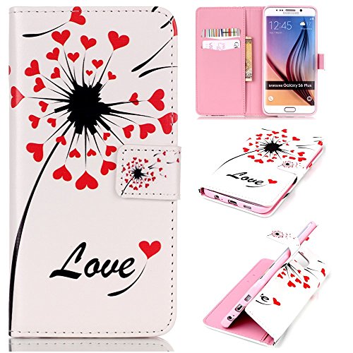 Preisvergleich Produktbild CaseHome Samsung Galaxy S6 Edge Plus Hülle,Schutzhülle Tasche Leder Mit Kartenfach Magnetverschluss Standfunktion Slim-Schutzhülle Folio Schalen Fall Mit Karten- / Geldscheinfach Für Samsung Galaxy S6 Edge Plus-Red Liebe Löwenzahn