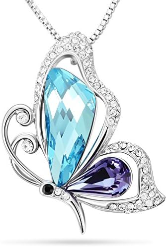 Adan Banfi "Dream Catcher" Vivid Purple Blue Butterfly Wing Pendant Necklace with Crystals from Austria