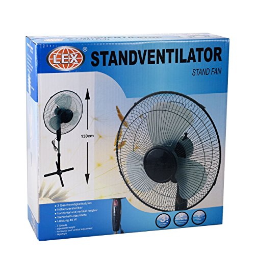 Lex Standventilator Ø 40cm – schwarz ✓ Höhenverstellbar bis 130cm ✓ Oszillierend ✓ Nachtlicht | Großer Standlüfter, Stehventilator | Leiser Schwenk-Ventilator 40 Watt | Stand-Gebläse für Büro & Schlafzimmer - 4