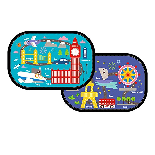 ZYTC Car Window Shade Blinds Side Windows Sunshade Covers for Kids Babies Pets with Blocking Harmful UV Rays Sun Heat Glare Protection Suitable for all cars(World Travel Pattern)