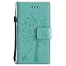 Produktbild DENDICO Sony Xperia Z5 Compact Hülle, PU Leder Handyhülle, Katze und Baum Muster Magnetverschluss Flip Brieftasche Etui TPU Schutzhülle für Sony Xperia Z5 Compact - Grün