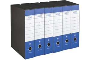 VARZI G75 Registratore con Custodia, con Meccanismo a Leva, in Formato Protocollo, 23x33cm, con Dorso da 8 cm, Blu, Conf.da 6 pezzi, Nero In Cartone Resistente