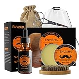Beard Balm Set KOKOBI Beard Grooming Kit for Men-7 in 1 Beard Trimmer Includes- Beard Oil, Balm, Brush, Comb, Mustache Scissors, Beard Bib, Storage Bag-Beard Growth Care Gift for Dad Husband Boyfriend