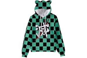 Yumenam Niño Demon Slayer Sudaderas con Capucha Tanjirou Nezuko Impreso Orejas de Gato Casual Pullover Sudaderas Jumper Hip Hop Streetwear Ropa Deportiva Traje de Cosplay de Halloween