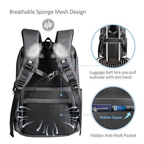 Inateck 15  Laptop-Rucksack mit Gro  er Kapazit  t  Diebstahlsicherung  kratzfester und strapazierf  higer Notebook-Backpack mit USB-Ladeschnittstelle