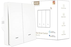 MOES ZigBee Interruptor de luz inteligente No requiere cable neutro, No necesita condensador, Control app Smart Life Tuya, Funciona Alexa Google Home, requiere Tuya ZigBee Hub, 2 Gang, Blanco