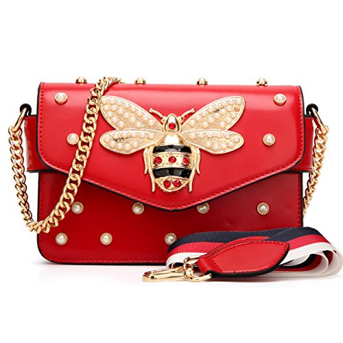 Preisvergleich Produktbild Damen Umhängetasche Mode Bienentasche Umhängetasche Mamabeutel Kettenbeutel Mädchen Tasche (21X8X15cm, Rot)