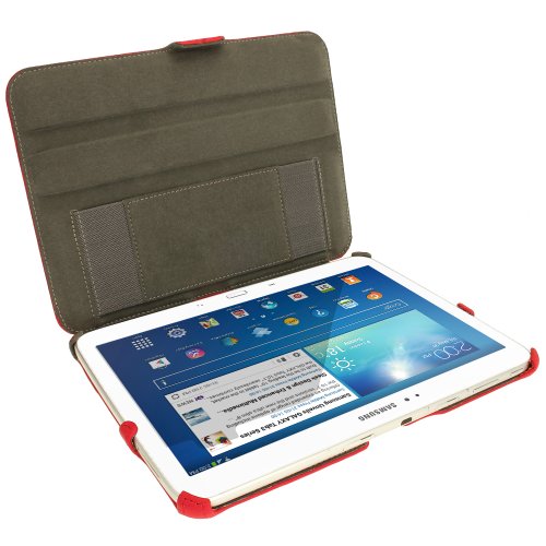 igadgitz Rot PU Ledertasche Hülle Cover für Samsung Galaxy Tab 3 10.1″ GT-P5210 mit Multi Winkelbetrachtungs Stand + Auto Sleep/Wake + Integrierte Handschlaufe + Displayschutzfolie - 3