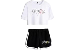 ENJOYYOURLIFE KPOP Stray Kids Conjuntos Deportivos para Mujer Album MIROH Chándales Deportiva Camiseta y Pantalones Cortos Cuello Redondo Crop Top Deportiva Corto T-Shirt Verano para Yoga Fitness