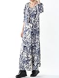 Vogstyle Damen Asymmetrische Patchwork Baumwolle Leinen Kleid - 3