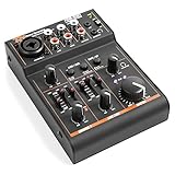 3-Kanal-Mixer mit integrierter USB-Soundkarte | kombinierter Klinke/XLR-Eingang mit +18 V Phantomspeisung | 1 Stereo-Eingangskanal mit Lautstärkeregler