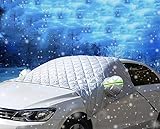 【Hochwertiges Material】Diese Auto Schnee abdeckung besteht aus 4 Schichten. Oxfordfolie-Schicht blockiert Schnee oder Frost . Dicke Spunlace-Schicht hält die Hitze. Wasserdichte Schicht verhindert das Einfrieren von Glas. Vliesfutter schützt die oberfläche des Autos. Wenn es eisig ist, machen Ihnen keine Sorge, dass das Innenfutter klebt.