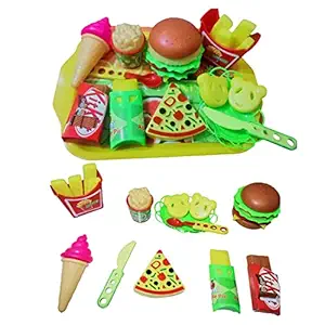 Tickles 18 pcs Play Fast Food Set Pretend Play Barger Fries and ice Cream with Trey Food Toy | Best Gifts Food playset for Boys Girls Kids- Multicolor 4 Years and up