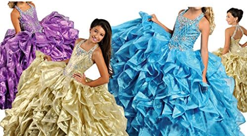 Wealth Girls Beads Empire Flower Kids Party Ball Dance Long Pageant Dresses 14 US Ligh Blue