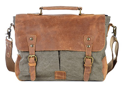 Gootium Vintage Umhängetasche Canvas Leder Messengertasche Schultertasche Laptoptasche Notebooktasche