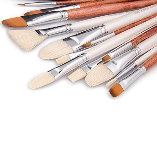 14-teiliges Künstler Pinselset für Acrylfarben, Aquarellfarben und Ölfarben geeignet * handgefertigt * 7 Naturhaarpinsel & 6 Kunsthaarpinsel * kostenloses Etui * nicht haarend * 1 Jahr Garantie - 7