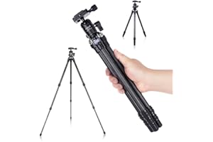 AOKA 28in/1.1lb Lightweight Compact Carbon Fiber Tripod with 360° Ballhead Travel Mini Tripod for Mobile Phone and Compact Mirrorless Cameras Black