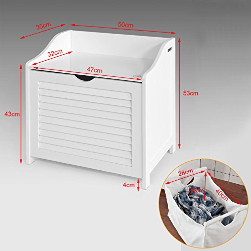 SoBuy® FSR40-W Wäschetruhe Wäschebank Wäschekorb in weiß Wäschesammler mit Deckel und herausnehmbarem Wäschesack BHT ca: 50x53x35cm - 2