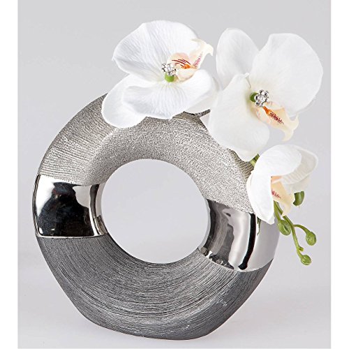 Deko Vase LUXOR rund D. ca. 18cm silber grau Keramik Formano