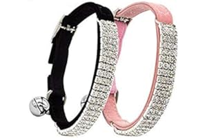 CHUKCHI Collar ajustable de terciopelo suave seguro para gatos, diamantes brillantes con campanas, 11 pulgadas para perros y gatos pequeños (negro + rosa)