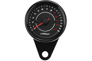 Qiilu Motorrad Drehzahlmesser, Universal Motorrad Hintergrundbeleuchtung Drehzahlmesser Tachometer Aluminiumanzeige Ersatz(Schwarzes Gehäuse Schwarzes Zifferblatt)
