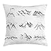 Produktbild Mountain Throw Pillow Cushion Cover, Snowy ICY Mountain Tops Peaks in Winter Hand Drawn Style Climbing Collection, Decorative Square Accent Pillow Case, 18 X 18 inches, Black and White