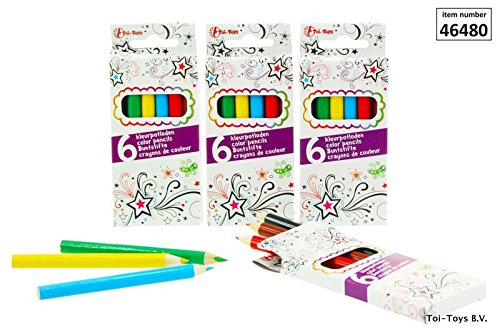 Partynelly® 6x 6 Buntstifte im Pack, Mitgebsel zur Geburtstagsparty, Kindergeburtstag, malen