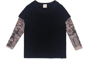 Yyyuluo T-Shirt Manche de Tatouage Enfant - Enfants T-Shirts à Manches Longues Maille Tatouages Imprimé Vêtements Bébé T-Shirt Garçons Col Rond Hauts Décontracté Tenue Hip Hop Top