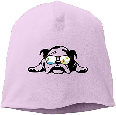 Bulldog Sunglass Vacation Mode Unisex Casual Fashion Durable Winter Warm Skull Cap -  Pink - 