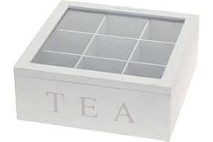 KOOPMAN INTERNATIONAL Koopman Teedose aus Holz Farbe Weiß, Teebox mit 9 Fächern, große Teebeutelbox wählbar: weiß