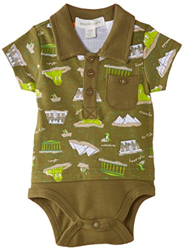 Pumpkin Patch Baby Boys 0-24M Polo Bodysuit Romper, Green (Winter Moss), 0-3 Months