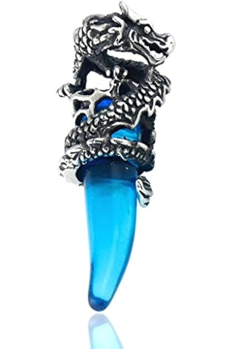 DonDon - Pendentif Dragon Homme En Acier Inoxydable Avec Pierre Blanche, Livré Dans Un Sac En Velours Noir