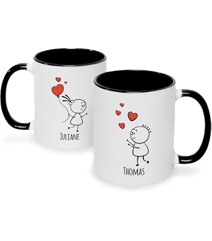 GRAVURZEILE Tassen-Set King & Queen – Personalisierte Kaffeetassen Mit Spruch, Geschenk Für Paare (schwarz & Weiß)