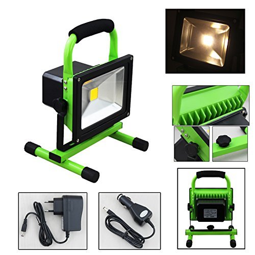 Hengda® LED 10W Handlampe High Power Akku Baustrahler Scheinwerfer Warmweiß Fluter Aluminium Wasserdicht IP65 für den Innen- und Außenbereich, Grün