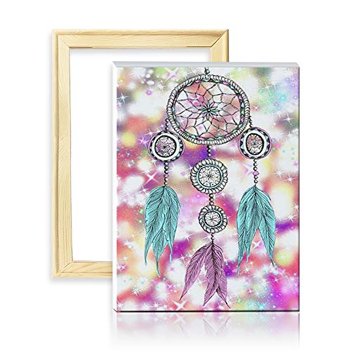 ufengke Kit Pintura de Diamantes 5D Atrapasueños Punto de Cruz Diamante Completo DIY para Amantes del Arte, con Marco de Madera, Diseño 25x35cm