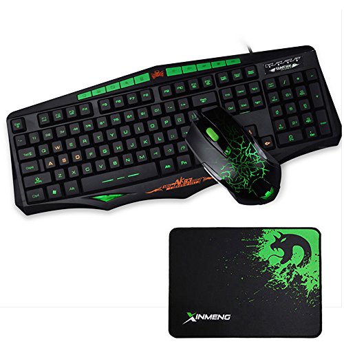 Preisvergleich Produktbild UrChoiceLtd® SUNT GK93 Hintergrundbeleuchtung Multimedia Ergonomische Usb Wired PC Desktop Spiel Tastatur Mit Grünes Backlit Led + 3200DPI 7 Tasten Spiel Maus + Frei Spiel Mauspad