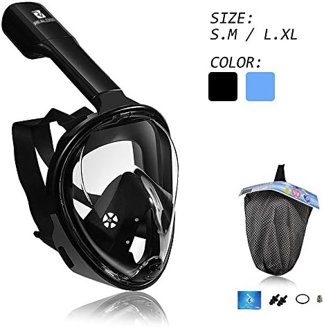 Realdios Snorkeling Mask, 180° Viewing Gopro Silicone Diving Mask for Adults and Kids,Full Face Breathing Mask Design with Anti-fog and Anti-leak Technology, Prevents Gag Reflex with Tubeless,Swming Mask with Earplugs(Black, S/M)