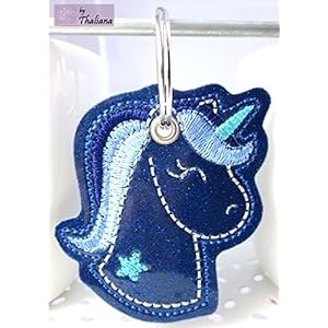 EINHORN Schlüsselanhänger blau glitzer hellblau magisch dunkelblau
