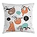 Produktbild Kaixin J Animal Decor Throw Pillow Cushion Cover, Cartoon Illustration Tribe of Sloths Smiles Sleeping Lazy Does Yoga with Quote, Decorative Square Accent Pillow Case, 18 X 18 inches, Multicolor