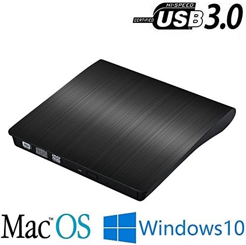 USB 3.0 External DVD Drive Burner - Ultra Slim Portable CD/DVD-RW Burner Rewriter Drive for Apple Macbook, Macbook Air, Mac and Laptop, Desktops, Black