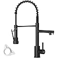 DAYONE Black Kitchen Tap with Two Spouts, 2024Upgrade Spring 360° Swivel Pull Down Kitchen Sink Mixer Tap, SUS304 Stainless Steel Commercial Kitchen Sink Tap with 2 Mode, UK G1/2 Kitchen Faucet