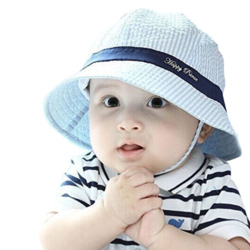 Millya Infant Baby Toddler Solid Brim Stripe Sun Protection Hat 100% Cotton (Blue-brim)
