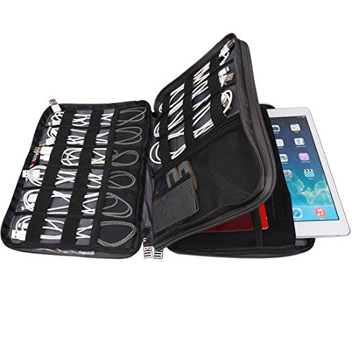BUBM Elektronische Tasche für Reise mit Doppelschicht behilfliches Werkzeug für Handy, iPad und Tablet (bis 10,1 Zoll) mit Griff, Groß, Schwarz - 6